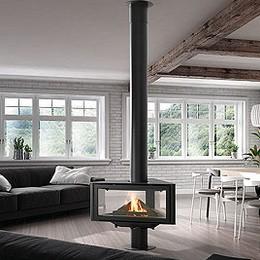 Дровяной камин ROCAL Born центральный в черном цвете стальной