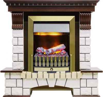 Каминокомплект Pierre Luxe угловой - Темный дуб / Белый (Высота 1050мм) с очагом Danville Antique Brass FB2