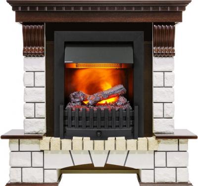 Каминокомплект Pierre Luxe угловой - Темный дуб / Белый (Высота 1050мм) с очагом Danville Black FB2