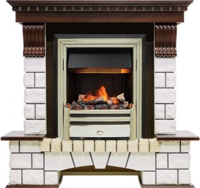 Каминокомплект Pierre Luxe угловой - Темный дуб / Белый (Высота 1050мм) с очагом Cavendish